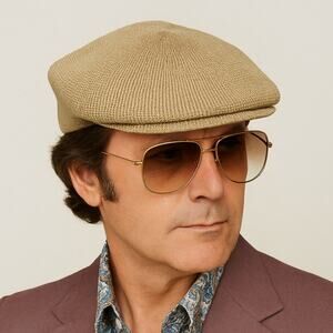 Vintage Pierre Cardin Knit Newsboy Cap Men's 70s Mod Hip Tan